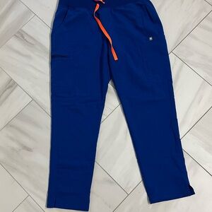 Figs Ladies Blue Scrubs Pants with Orange Drawstring
